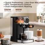 가정 사무실용 스팀 밀크 프로더 프로페셔널 에스프레소 메이커 1350W 터치스크린 카푸치노 라떼 머신 57온스 Button : 텐바인