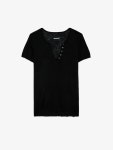 쟈딕앤볼테르 셀시 캐시미어 헨리 반팔 스웨터 블랙 여성 티셔츠 KWSW01671 NOIR : 레이나스토어