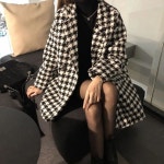 utcoco 여성 하운드투스 울 블렌드 완두콩 코트 겨울 따뜻한 노치 라펠 더블 가슴 트렌치 오버코트 Black Grey X-Small : marketOsole