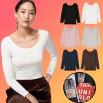 유니클로 히트텍 여성 상의 티셔츠 8부 내복 내의 발열 보온 U넥 : 아담주식회사