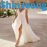 보헤미안신정 | 납품전문 맞춤 제작된 새로운 여름 웨딩드레스, 2025년 비치 신부 보헤미안 스타일 허벅지 슬릿 등이 비즈 장식 : 신정종합상사E-13