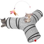템코어 3방향 접이식 고양이 튜브 장난감, 피크 홀이 있는 키티 터널, 고양이와 고양이를 위한 3-Way 3-Way Blue : 구루플래닛