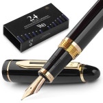 워즈워스 블랙 마제스티 만년필블랙 럭셔리 케이스 24K 골드 마감 금도금 파인 니브잉크 Black Checked Medium Nib : 봉봉몰샵