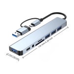 티쉬릭 USB 허브 8 in 2 타입 C 도킹 스테이션 멀티 포트 3.5mm 오디오 잭 마이크로 SD 리더 노트북 폰 컨버터 : Daol다올3