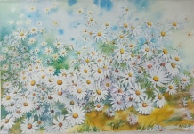 직접 그린 수채화 구절초 감성 꽃그림 집들이 개업 선물 벽 인테리어 액자포함 64x48 : 그림나무뜰