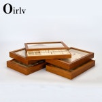 OIRLV 단단한 나무 다기능 STORAG 화이버 보석 상자 디스플레이 팔찌 주최자 럭셔리 케이스 귀걸이 X02513 : 알레로사