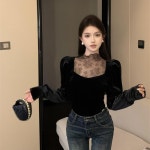 여성 티셔츠 긴팔 가을 슬림핏 M스포 레이스 상의 1. 블랙 7, L : 스포마켓365 G2