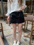 모모 미니 스커트, 여자 여름 벌룬 밴딩 속바지 린넨스커트 아이보리 블랙 네이비 : 유어커들리