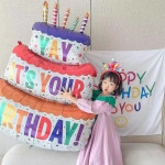 줄무늬 물방울 무늬 파티 장식 사진 소품이 포함된 대형 레이어 생일 케이크 양초 호일 풍선 1 1