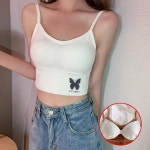 여성 여름 캐주얼 포인트 나비 크롭 끈나시