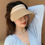 라탄 여성 썬캡 라피아 밀짚 모자 여자 선캡