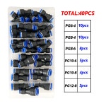 40Pcs 박스형 PG 공압 퀵 커넥터 플라스틱 호스 파이프 4 6 푸시 인 스트레이트 감소 빠른 연결