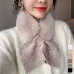 여성 쁘띠 머플러 넥워머 니트 퍼 리본 털 목도리