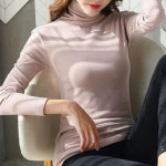 여성 기모 티셔츠 여자 목폴라 긴팔티 무지 슬림 4색