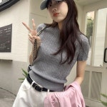 미우 여성 꽈배기 라운드넥 흰티