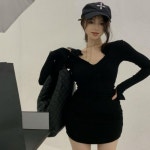여성 V넥 원피스 날씬해보이는 글램 초미니 긴팔