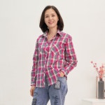 미쎄스동대문 체크 무늬 남방 코튼 면 오버핏 바스락 4060 퍼플블루