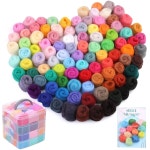JUPEAN 96Pcs 바늘 펠팅 울 10 4온스 로빙 실 키트 DIY 핸드 스피닝 크리에이션을 위한 4겹 투명 보관함 3g 48 Colors