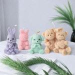 귀여운 토끼 가족 실리콘 금형 비누 양초 곰 부활절 발렌타인 데이 선물 만들기 1 Rose rabbit mold