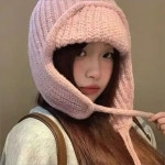 여성 니트짜임 겨울 귀달이 비니 방한 군밤모자 귀마개 4색