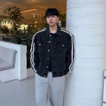 라인 배색 데님 자켓