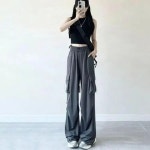 여성 허리밴딩 와이드핏 카고바지 스트링 조거팬츠