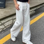 오운컬러 올데이 코튼 세미 와이드 팬츠