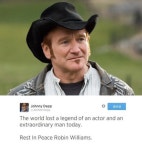 로빈 윌리엄스 사망, 조니뎁 애도 "전설적인 배우 잃었다"