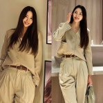 진아름, 7년 열애 끝에 결혼! 당당한 모델 핏 뽐낸 하이웨이스트 셋업 커리어우먼룩