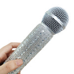 무선 마이크 크리스탈 장식 슬리브 반짝이는 모조 다이아몬드 마이크 보호 케이스 파티용 블링 핸들 커버 T :...