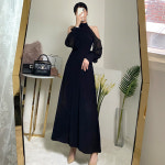 드레시 홀터 쉬폰 소매 롱 드레스 2c 검정 : 와이뮤마켓