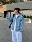 Sent over denim JK 남자 데일리 남친룩 데이트룩 루즈핏 데님 청자켓 : 왓어룩