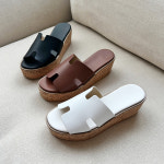 슈요일(shoeyoil) | 국내제작 천연 소가죽 통굽 웨지 H슬리퍼 에이치슬리퍼 7cm (3컬러) : 슈요일 shoeyoil