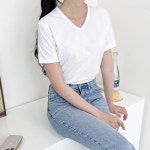 유라이즈컴퍼니 | 여자 브이넥 면 반팔티 이너 데일리 홈웨어 : honestmarket