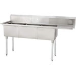 3칸 스테인리스 싱크대 볼 24L x 24W 12D 전체 크기 98.5L 29.8W 43H 1 24 오른쪽 배수판 갤브 레그 NSF 인증 : 베르46