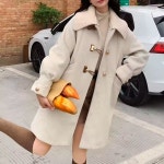 핑크빅절미떡볶이 | 핑크반코트 니트카라 떡볶이단추코트 빅사이즈 미디움코트 : 제이오르J