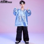 세련된 스트릿 댄스 아동 힙합 방송댄스복 초등학생 주니어 혼성 그룹 아이돌 블루 실버 네이비 의상 : 코드루이스