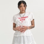 NUMBER ONE GIRL 베이직 레터링 반팔 티셔츠 로제 티 넘버원걸 : 팹캐시