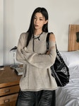 유키아 데미지 딥 브이넥 니트 : 슬로우미닛