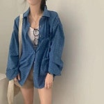 피로달 여성 체크셔츠 빈티지 체크 긴팔 칼라 셔츠 캐주얼 숏 싱글 톱 HO1 : 피로달