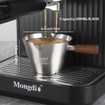 몽디오 에스프레소 계량컵 나무 손잡이와 이중 돌출부가 있는 스테인리스 스틸 샷 컵 6.8OZ /200ML 화이트 Black 3.4oz : 툭툭샵21