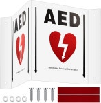 키글리 1 세트 AED 프로젝션 사인 3D 제세동기 그래픽 휴대용 캐비닛 5인치 x 6인치 알루미늄 패널 미리 드릴링된 장착 구멍 및 양면 테이프...