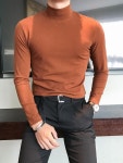 남자 기모 반목티 긴팔 티셔츠 가을 겨울 슬림핏 기본티 머슬핏 데일리 이너 커피색 하프 하이넥 플리스 M : selLua 셀루아샵
