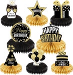 8피스 생일 파티 장식품 허니콤 센터피스 테이블 상판 파티용 사진 부스 소품 블랙 및 골드 : 퀵트랜즈
