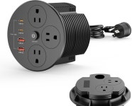 100W USB C 5AC 콘센트 및 4개의 포트에 양면 오목 충전소 플러그가 장착된 데스크탑 파워 그로밋 카운터탑 블랙용 4인치 홀 가구 플러시...