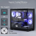 레드라곤 GC218M 게이밍 백마운트 PC 케이스 120mm 팬 2개가 장착된 M-ATX 컴퓨터 섀시 사전 설치 및 고풍량 천공 패널 2개 270° 풀 뷰...