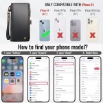 여성용 및 남성용 RFID 차단 카드 홀더가 있는 iPhone 14 케이스 지갑과 호환되는 Defencase 패션 PU 가죽 마그네틱 스냅 플립 지퍼 스트랩...