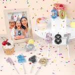 빈 리브 비비드 블루 0-9 숫자 양초 10개 에이지 생일 케이크 토퍼 기념일 결혼 파티 장식 용품(사파이어 세트) Champagne Gold : 픽시드스토어