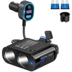 담배 라이터 분배기 12V 플러그 2소켓 PD 65W 포트 차량 USB 충전기 다중 300W 12V24V 어댑터 전압 표시 및 15A 퓨즈 포함 모든 기기용 DC...