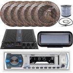 파일 인대시 마린 보트 AM/FM USB AUX 라디오 헤드유닛 수신기 번들 세트 6 x 6.5인치 150W 카모플라주 풀레인지 스피커 포함 6채널 블루투스...